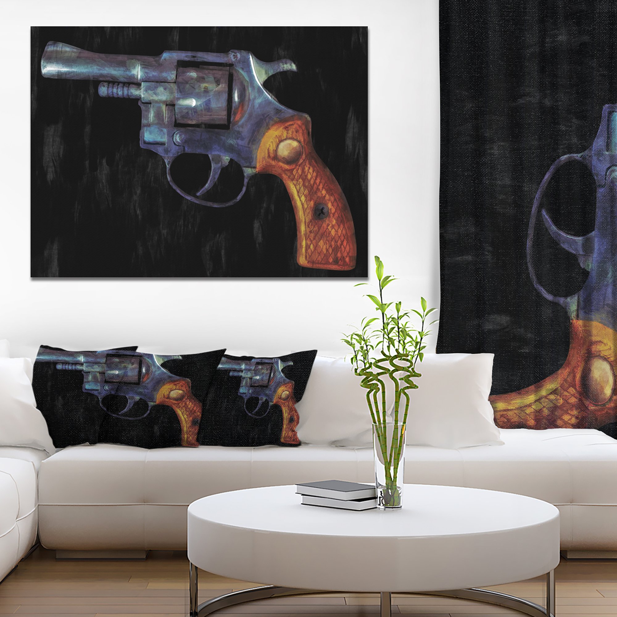 Amazon.co.jp: デザインレトロリボルバーPaintingキャンバスアート